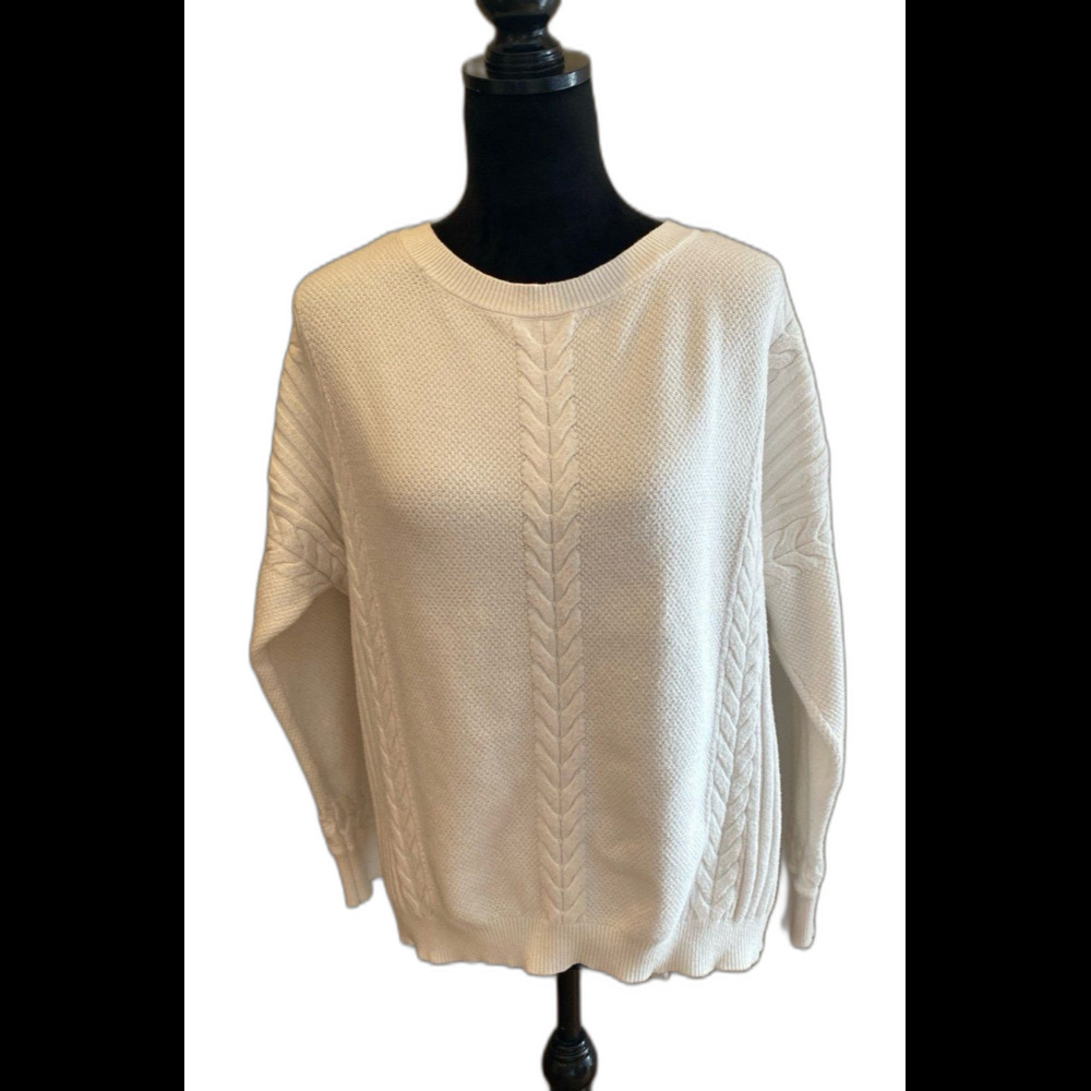 Cyrus Womens Sweater Size XL‎ Cream Cable Knit Crew Neck Dolman Sleeves Stylish